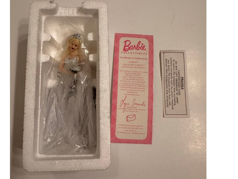 New in Box Vtg Barbie Millennium Bride Porcelain Ornament Avon 2000